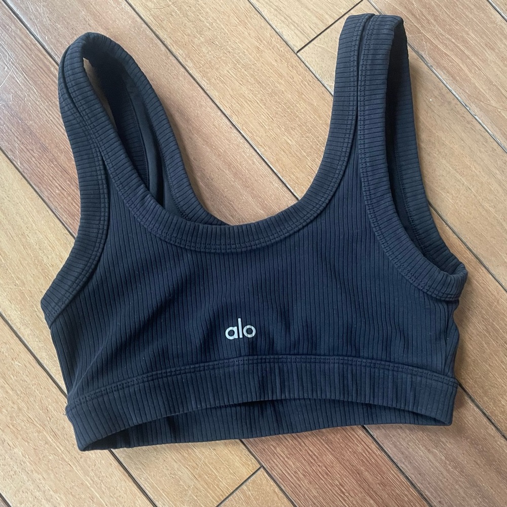 Alo Yoga Ribbed Black Wellness Bra | XS/S No Tag | Athletic Crop Sports Bra - Picture 12 of 13